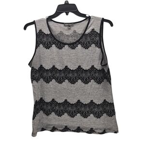 Roz & Ali Women's Tank Top Size XL Gray and Black Lace Print Summer Casual